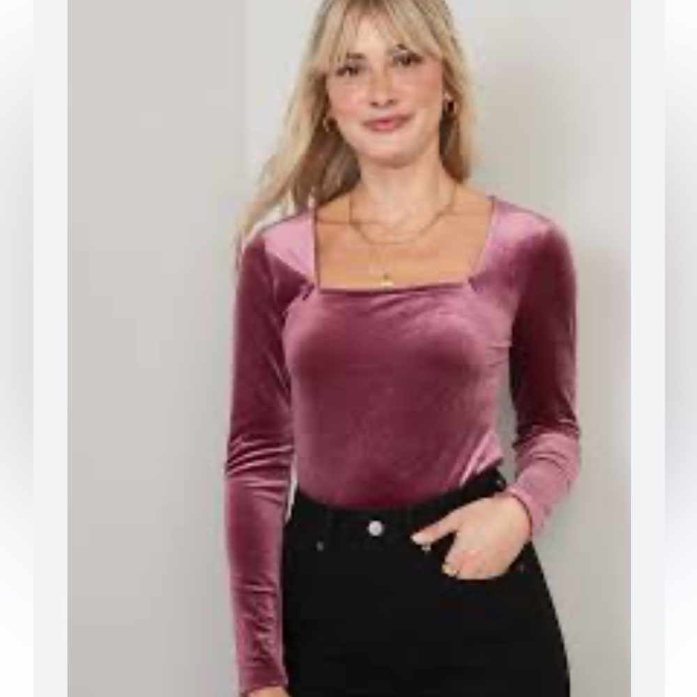 Velvet Square-Neck Top - Pink
